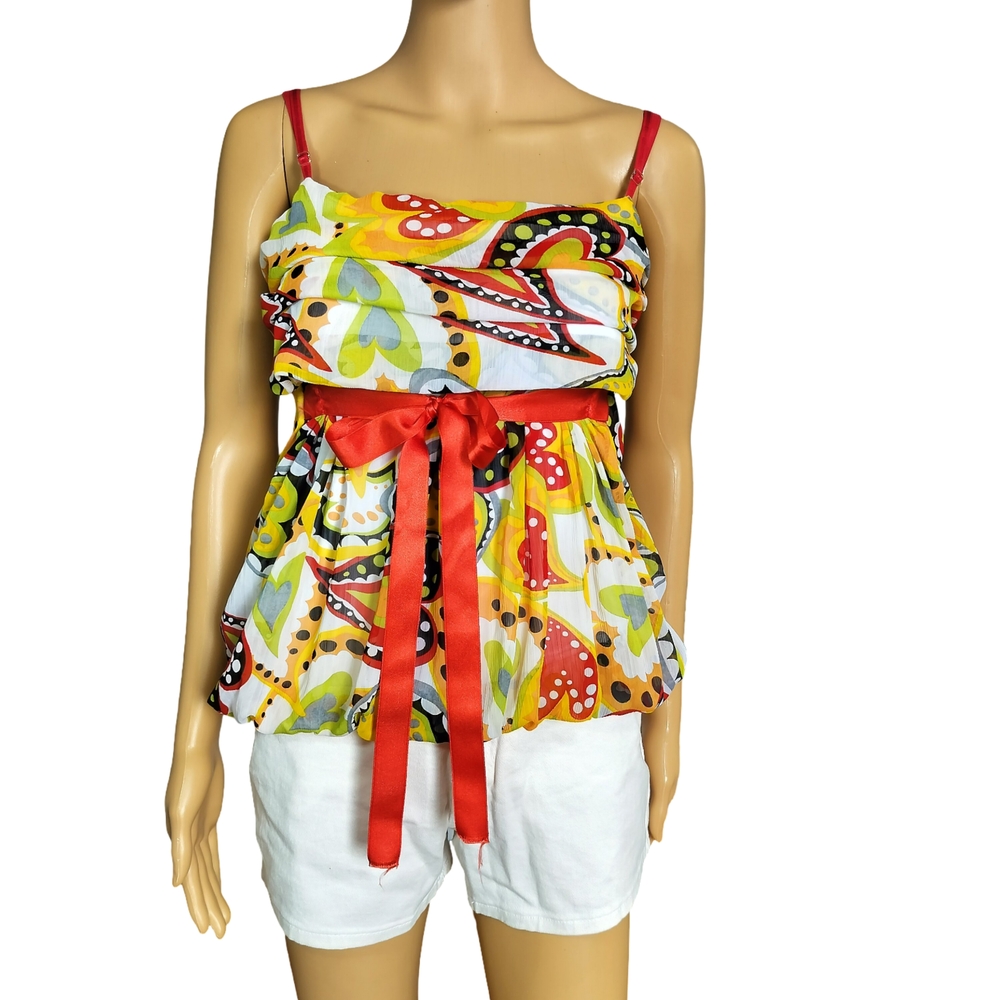 Yellow Orange Ruffled Tie Front Camisole